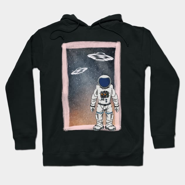 Floating astronaut Ufo alien abduction funny cute spaceship moon mars cosmic space Hoodie by BoogieCreates